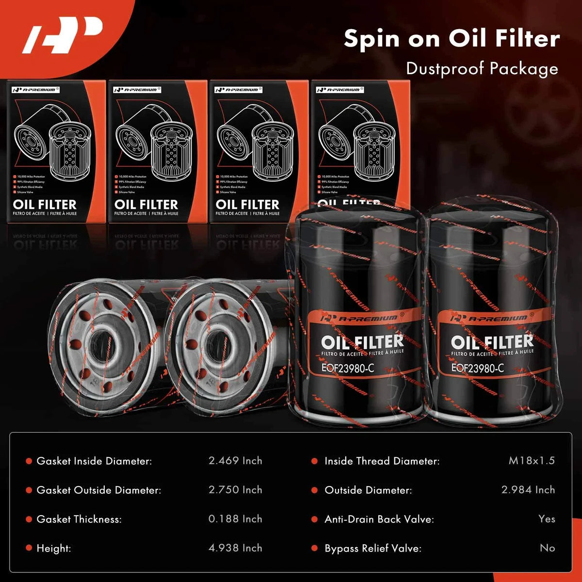 Set of 4 Engine Oil Filters for Chevy Silverado 1500 (1999–2001) Malibu (1981–1983)