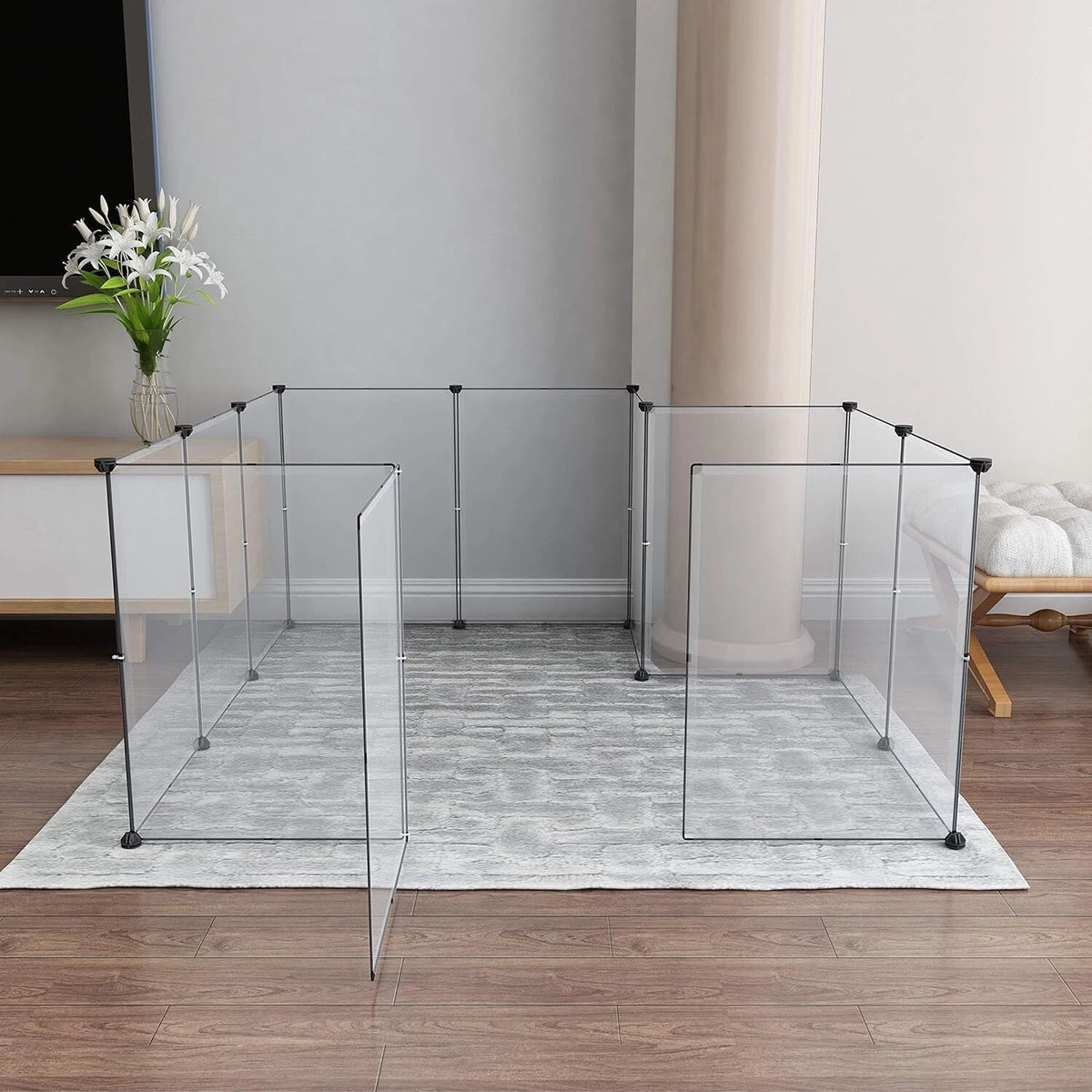 Large Transparent Pet Playpen for Dogs and Small Animals (28" H x 20" W)
