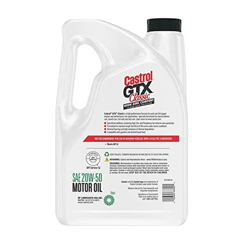 5 Quarts Castrol GTX Classic 20W-50 Motor Oil for Classic Vehicles