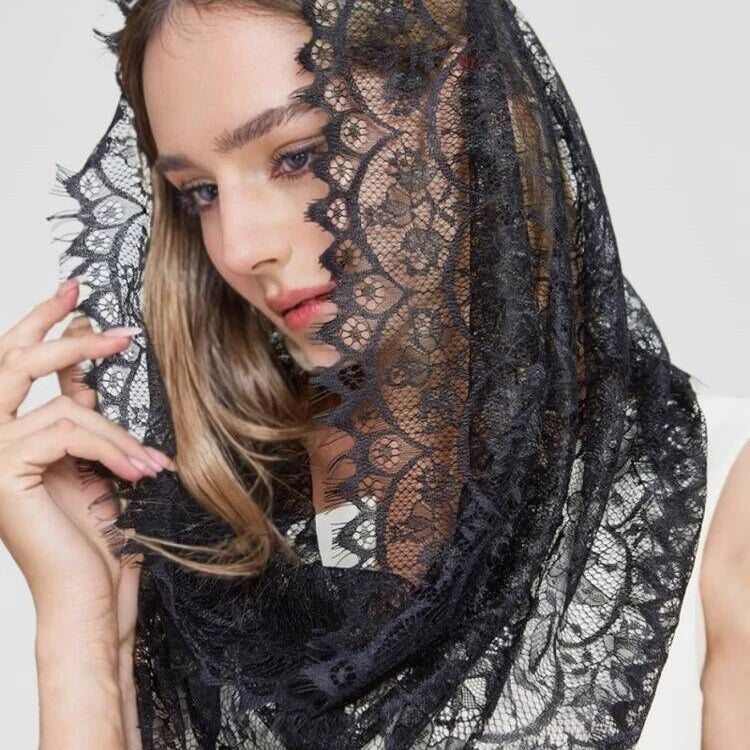 Floral Lace Chapel Mantilla Head Covering for Catholic Mass