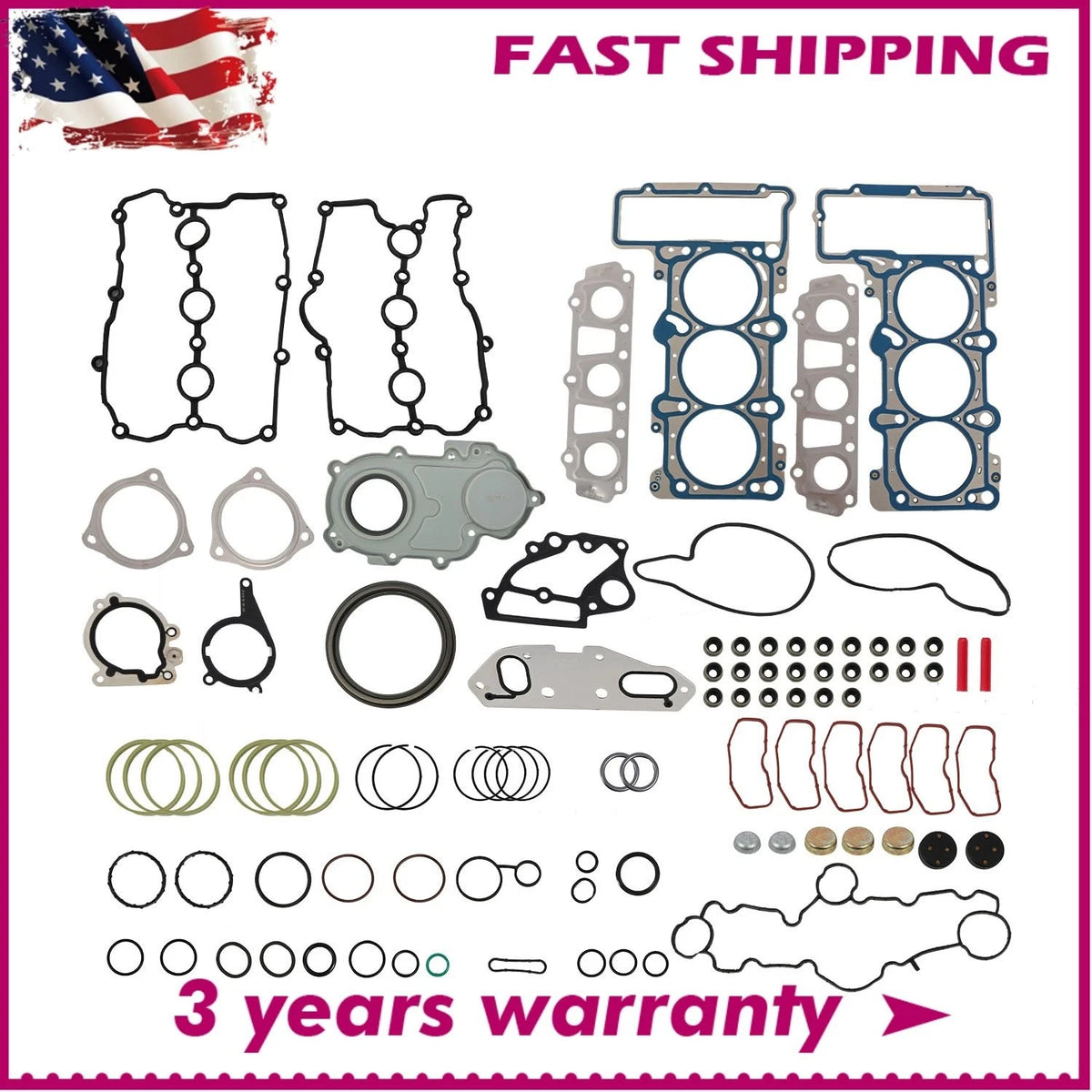 Engine Gasket Seals Kit Set w/ Head Bolts for Audi A6 S5 Q5 Q7 (3.0T) 06E103148AG, 06E103149AG, 06E 103 483 P, 06E 253 039 C