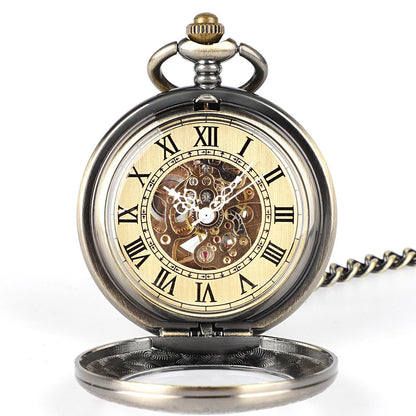 Antique Smooth Hollow Dial Mechanical Pocket Watch with 14.8in Chain