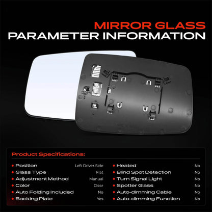 Driver Manual Mirror Glass for Ram 1500 2011–2024, 2500 2011–2018, 68050297AA, CH1324116