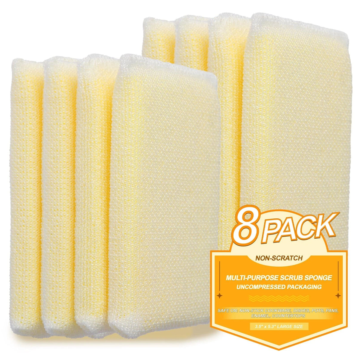 8 Pack Large Multi-Purpose Dish Sponges for Kitchen Cleaning