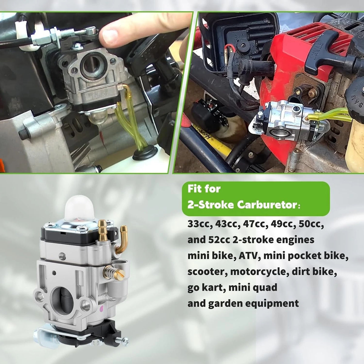 2-Stroke Carburetor for 43cc 47cc 49cc 50cc 52cc Engine (Mini Bike)