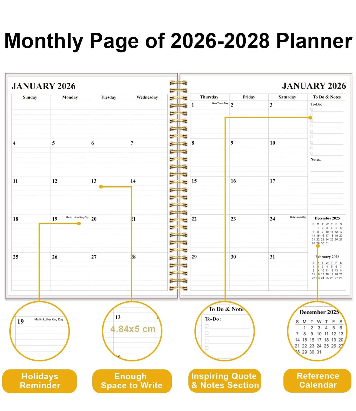 3-Year Monthly Planner for 2026-2028 (April Start, 8.5'' x 11'', Blue)