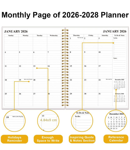 3-Year Monthly Planner for 2026-2028 (April Start, 8.5'' x 11'', Blue)