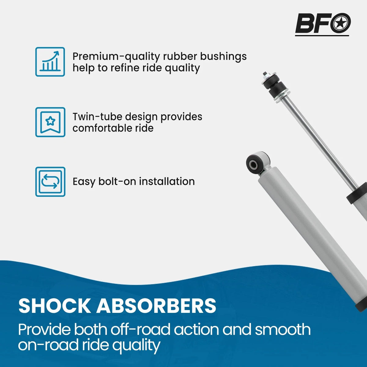 BFO Front Shock Absorbers for Jeep Wrangler JK (2007–2018) 0.5-2.5" Lift