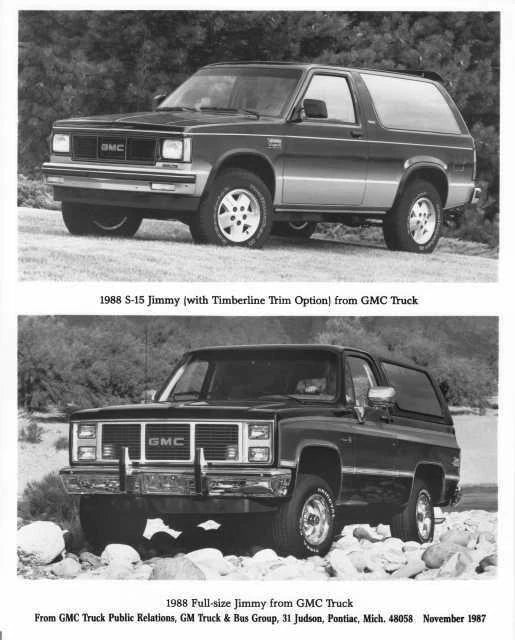Press Photo for GMC S-15, Full-Size Jimmy (1988)