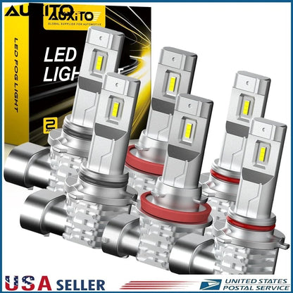 6X 9005 9006 H11 LED Headlight Kit Bulb Combo for AUXITO