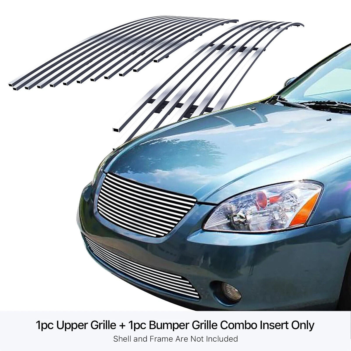 Polished Aluminum Billet Grille Insert Combo for Nissan Altima (2002–2004) 7770NP, 7519NP