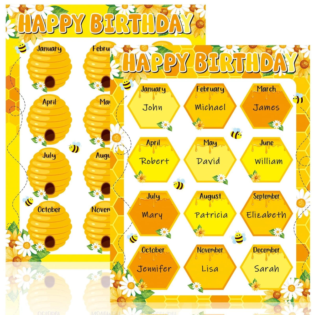 Set of 4 Happy Birthday Chart Posters for Classroom Decor