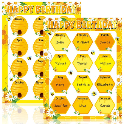 Set of 4 Happy Birthday Chart Posters for Classroom Decor
