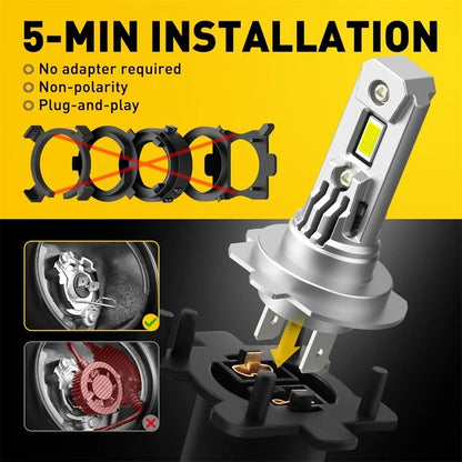 2X H7 LED Headlight Kit for Cars (High Low Beam, 40000LM, 6500K)