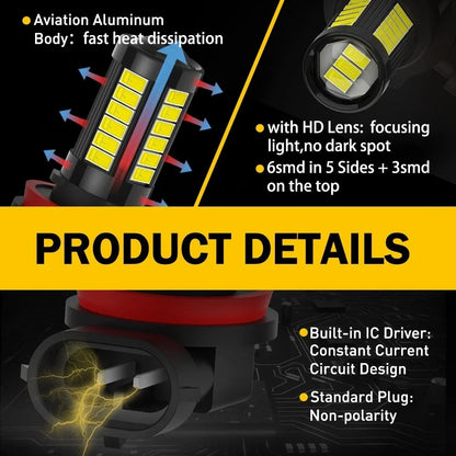 2X AUXITO White LED Fog Light Bulb H8 H16 H11 6000K for EV