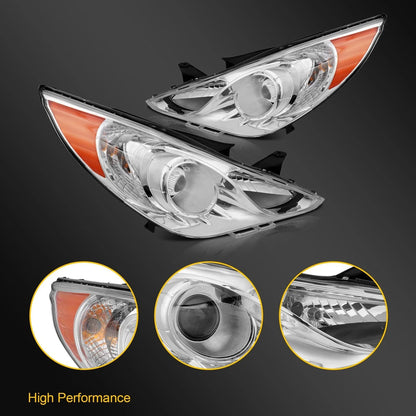 Headlight Assembly Pair for Hyundai Sonata (2011–2014) Chrome Projector