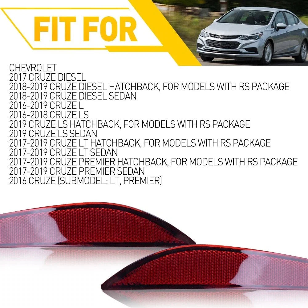 Set of 2 Rear Bumper Reflector Lights for Chevrolet Cruze (2016–2019)