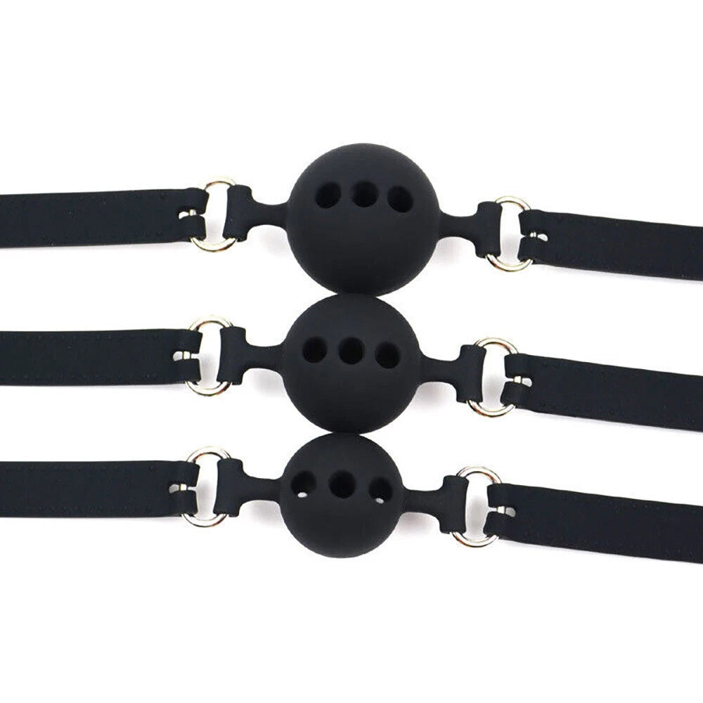 PU Leather Harness Belt Open Mouth Ball Gag BDSM Oral Plug