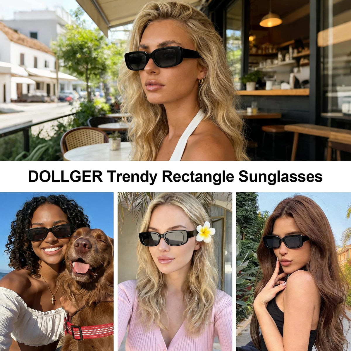Polarized Rectangle Sunglasses for Women (Trendy Y2K 90s Retro)