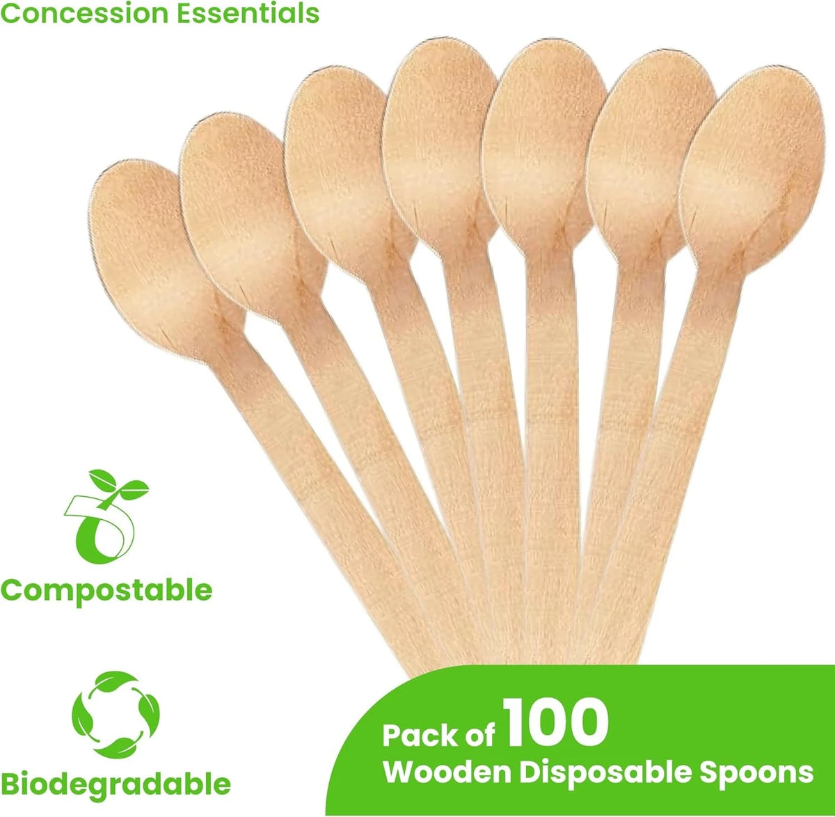 Set of 50 Disposable Wooden Cutlery Spoons, Compostable, 6.25 Inch