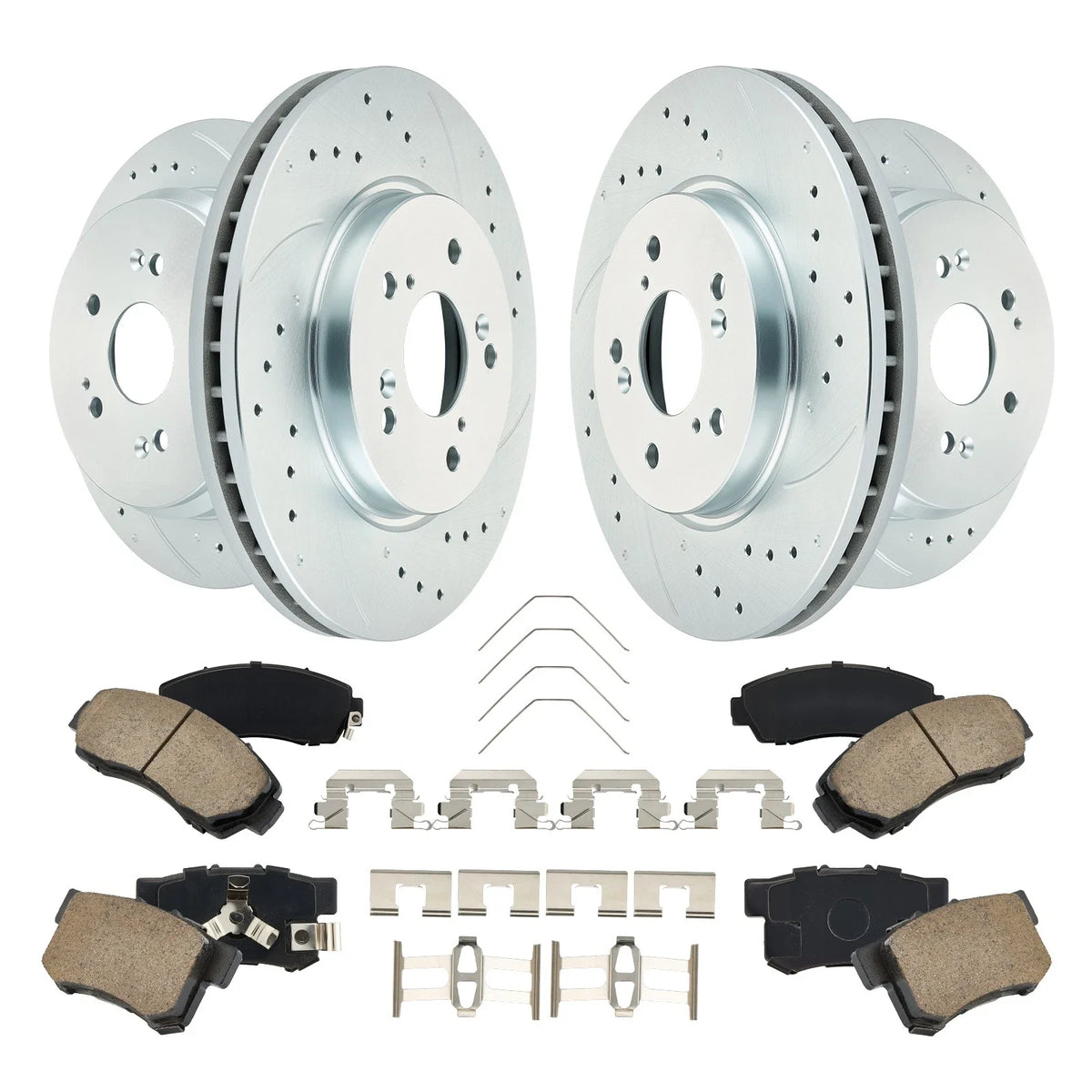 Front and Rear Drilled Rotors and Ceramic Brake Pads for Honda CR-V (2015–2016)