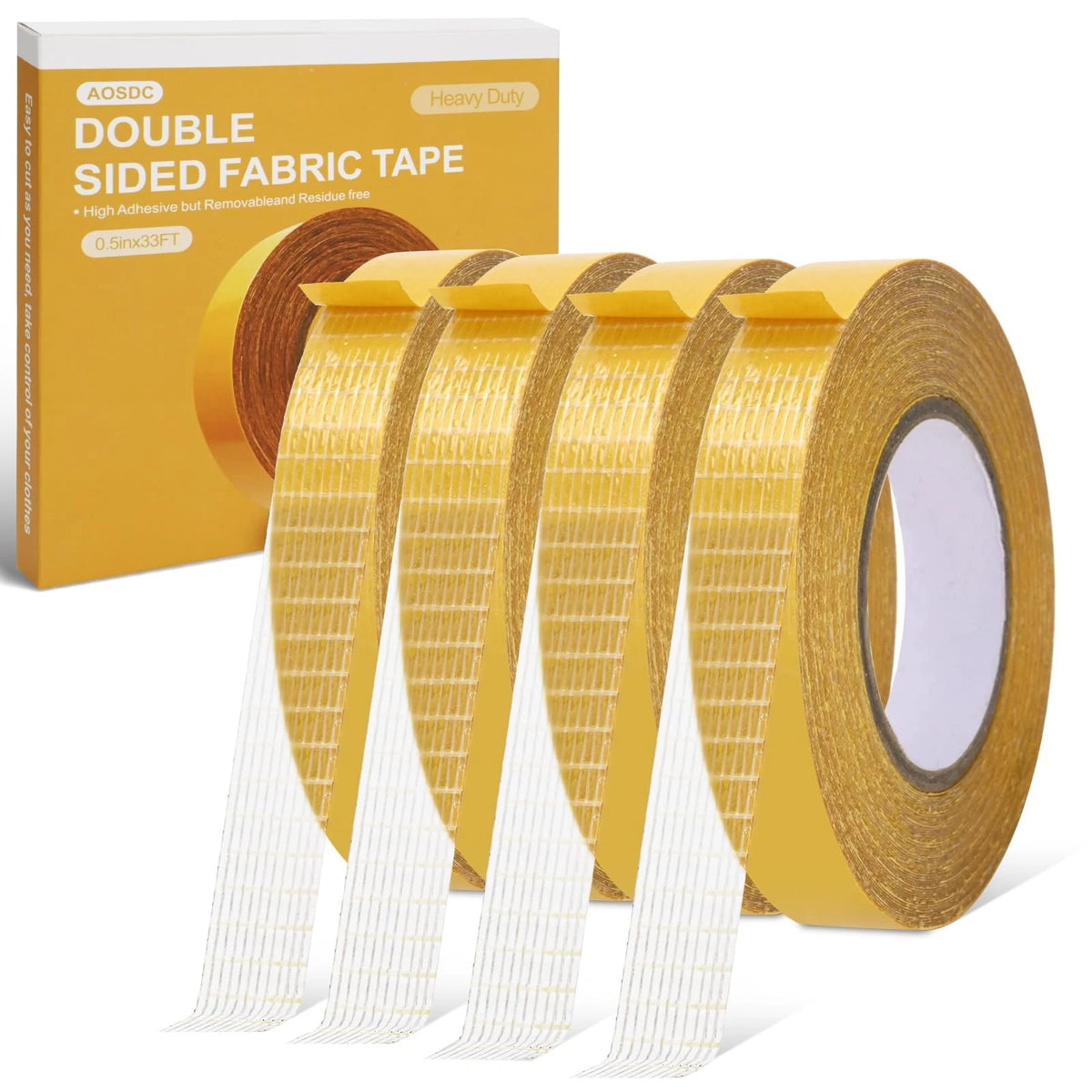 4 Pack Double Sided Fabric Tape 0.5 in x 33FT for Hem Repair