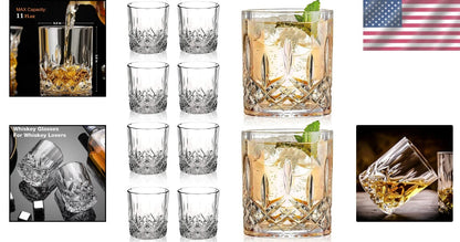 Crystal Whiskey Glasses Set of 8 for Old Fashioned (11 OZ)