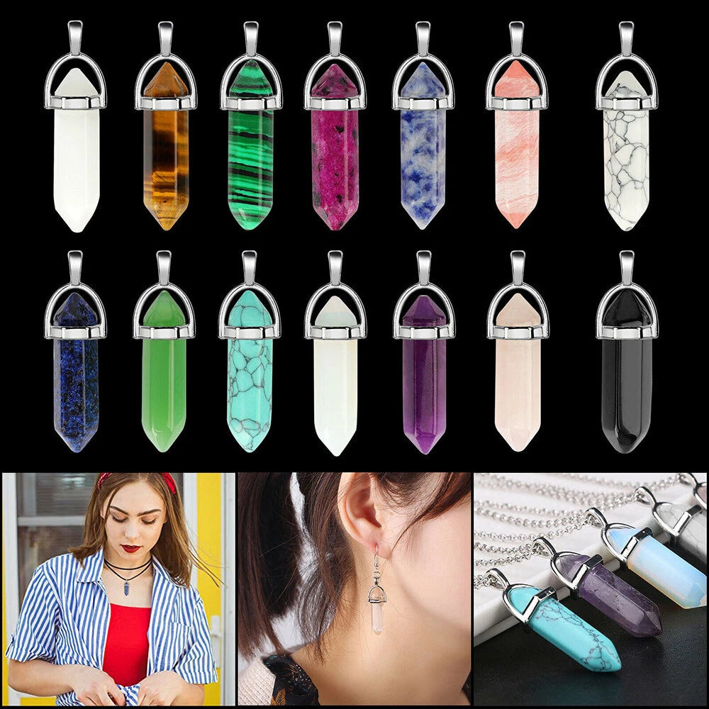 64PCS Chakra Quartz Healing Glass Pendant Necklace DIY Decoration