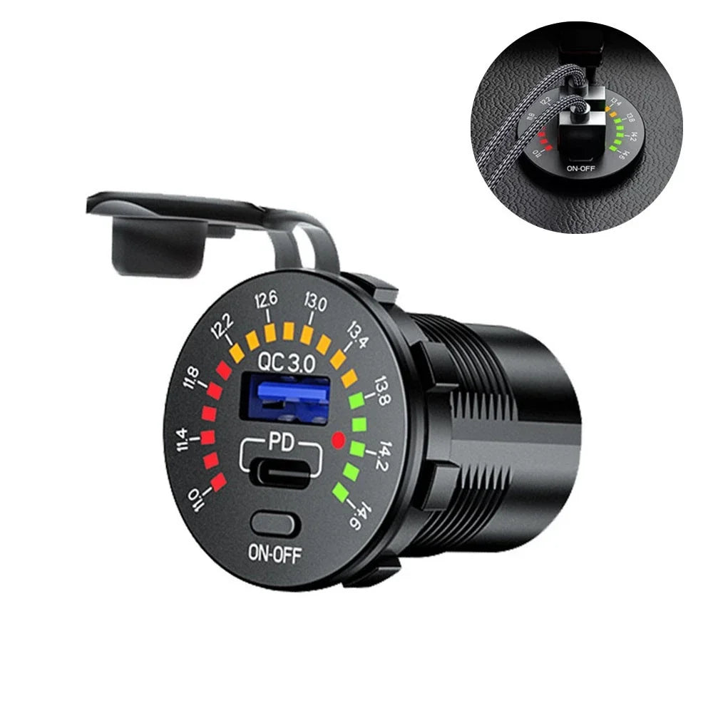 USB QC 3.0 & Type-C Car Fast Charger Socket for Boat SUV ATV (12-24V)