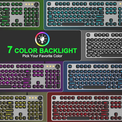 Large Print Backlit Keyboard with 7-Color Lighting, Wired USB