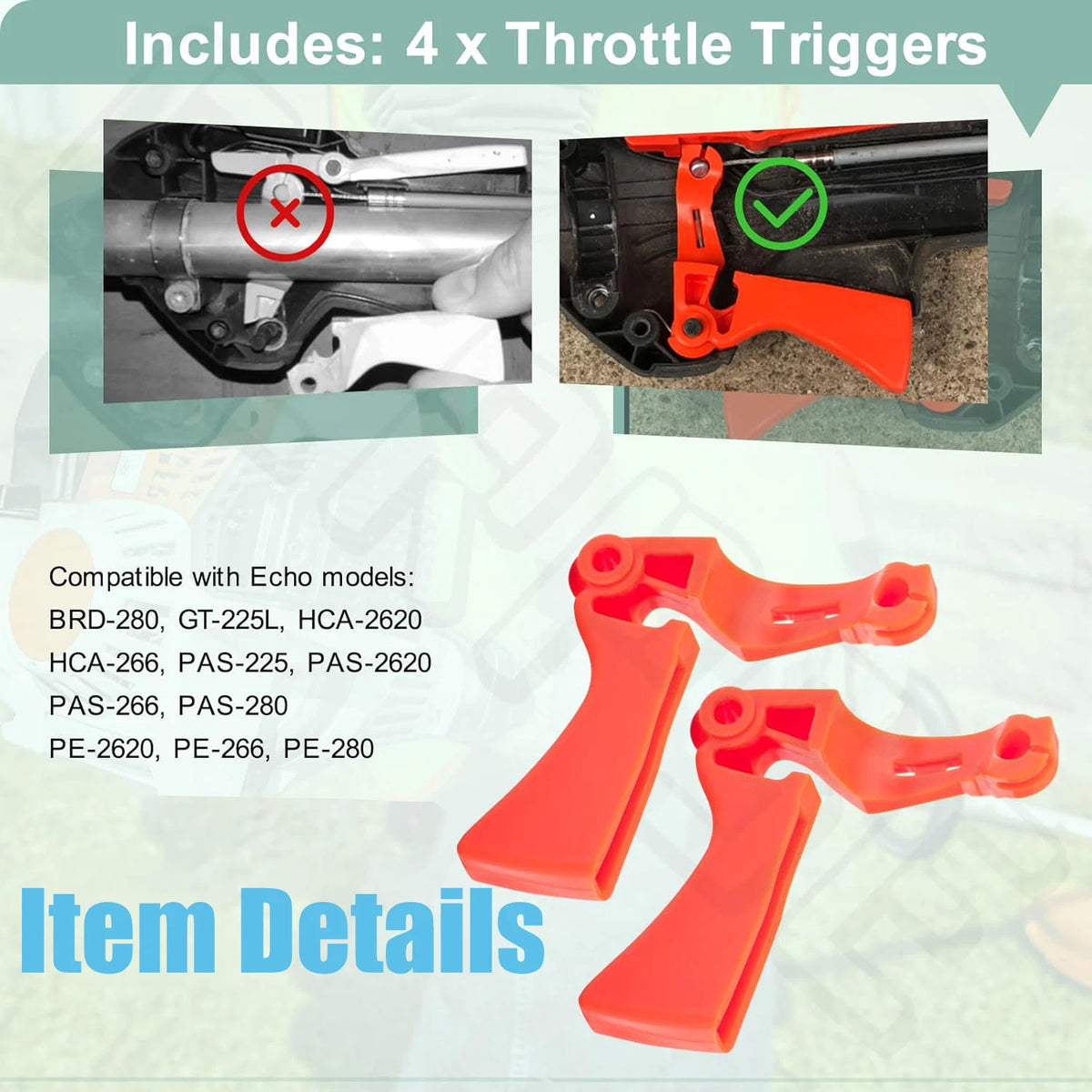 4PCS Throttle Trigger for Echo SRM-266, BRD-280, GT-225L
