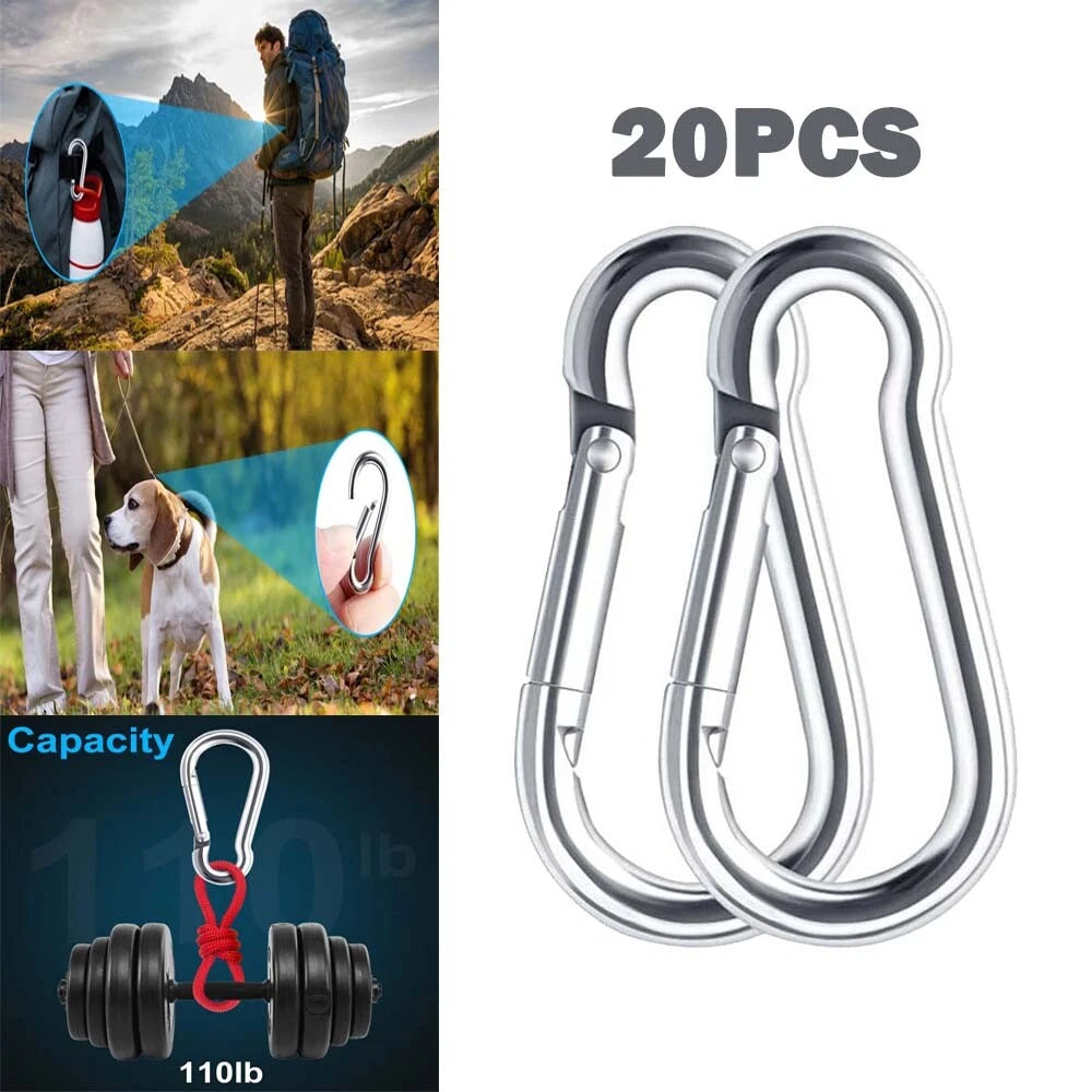 20Pcs Stainless Steel Carabiner Clip Spring Snap Hooks 1.57inch