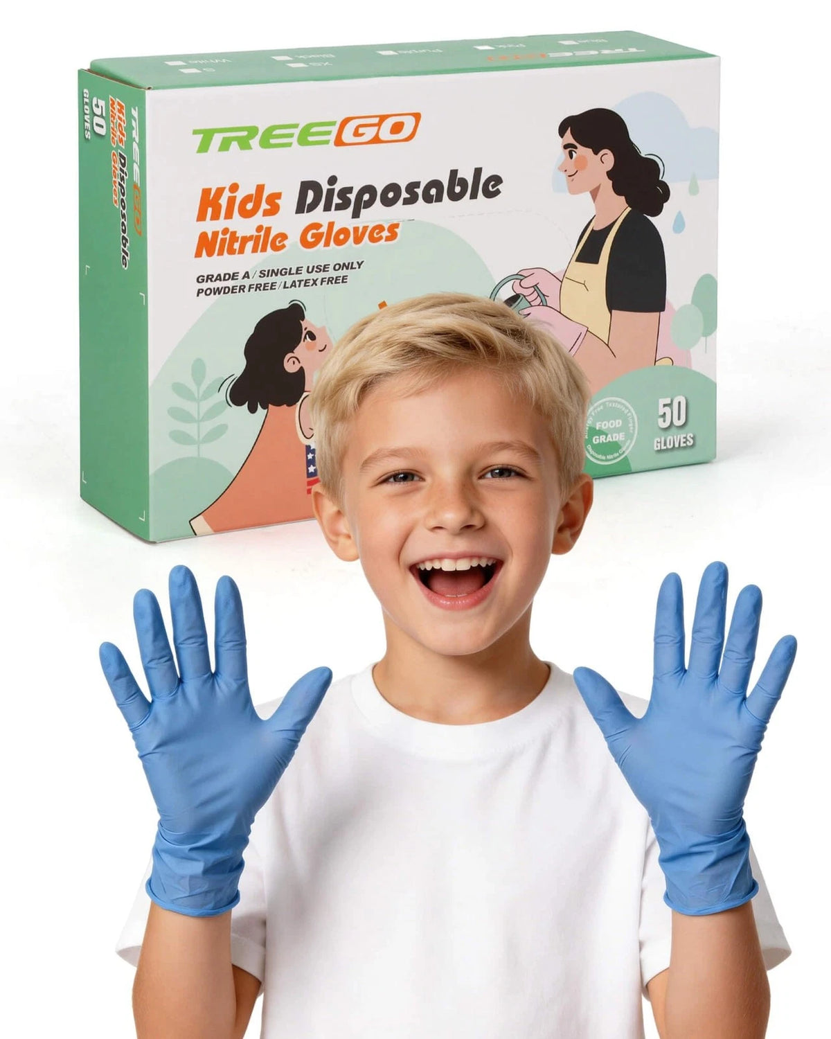 50X Kids Disposable Gloves for Ages 4–8, Blue X-Small