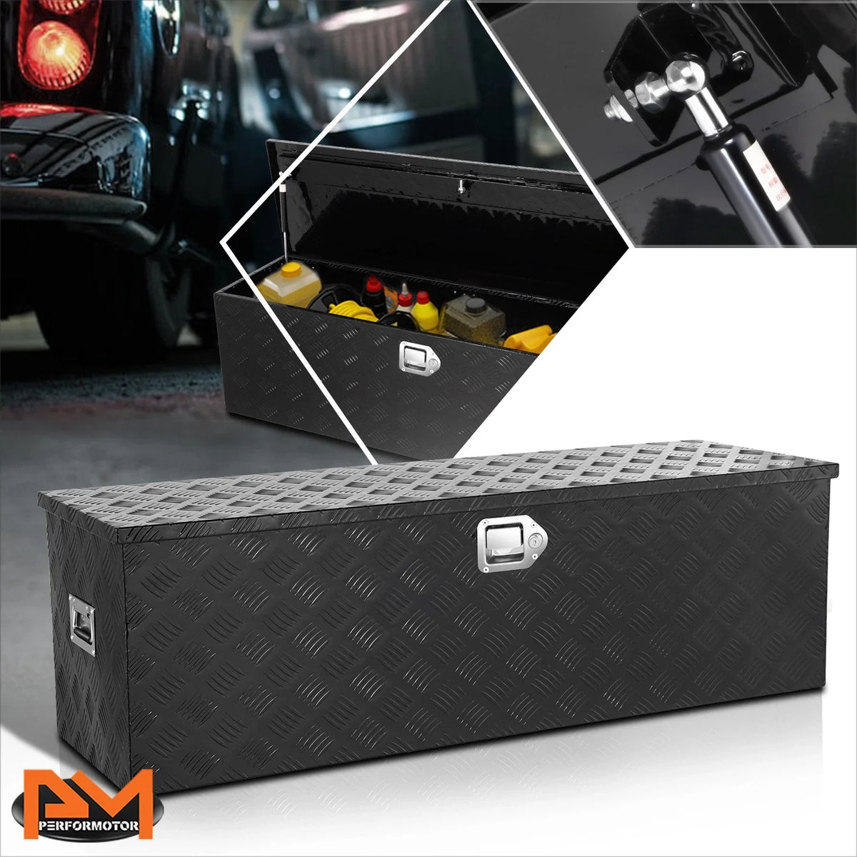 Diamond Tread Aluminum Hydraulic Lift Tool Box for Trucks (47"x15"x15")