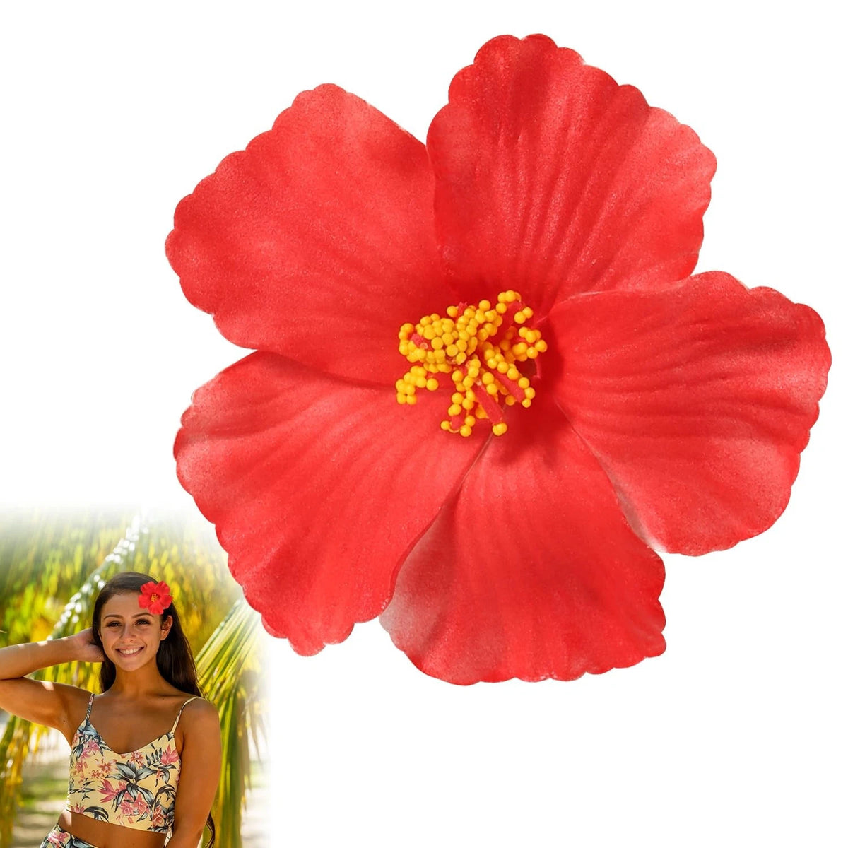 2X Red Flower Hair Clips for Beach Party