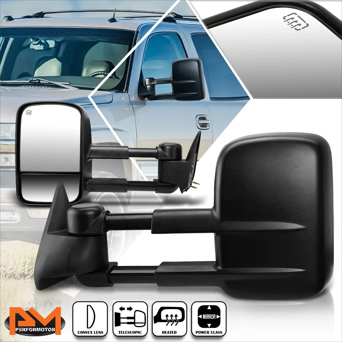 Power Heated Black Side Towing Mirrors for Chevy Silverado/GMC Sierra (2003–2006)