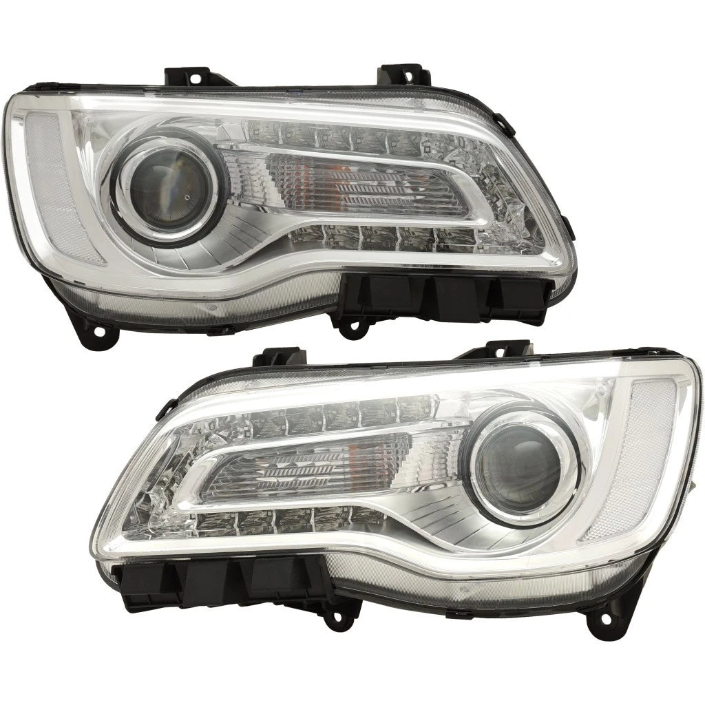 Headlight Pair with Chrome Bezel for Chrysler 300 (2018–2023) PLX-M0-333-1193L-ASDC1-CL360A50, CH2502322, CH2503322