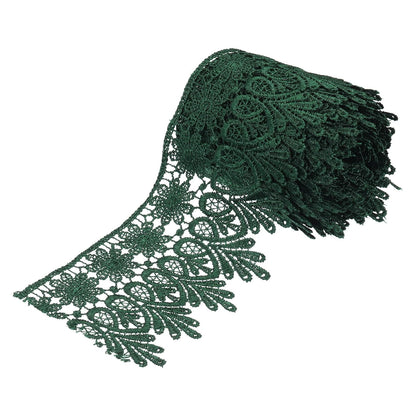 3 Inch Wide Lace Ribbon for Floral Crafts (5 Yards, Dark Green)