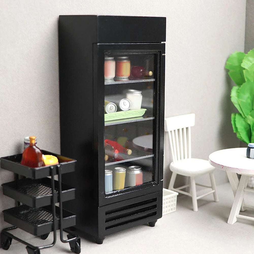 Miniature Refrigerator for Dollhouse (1:12 Scale) - Black