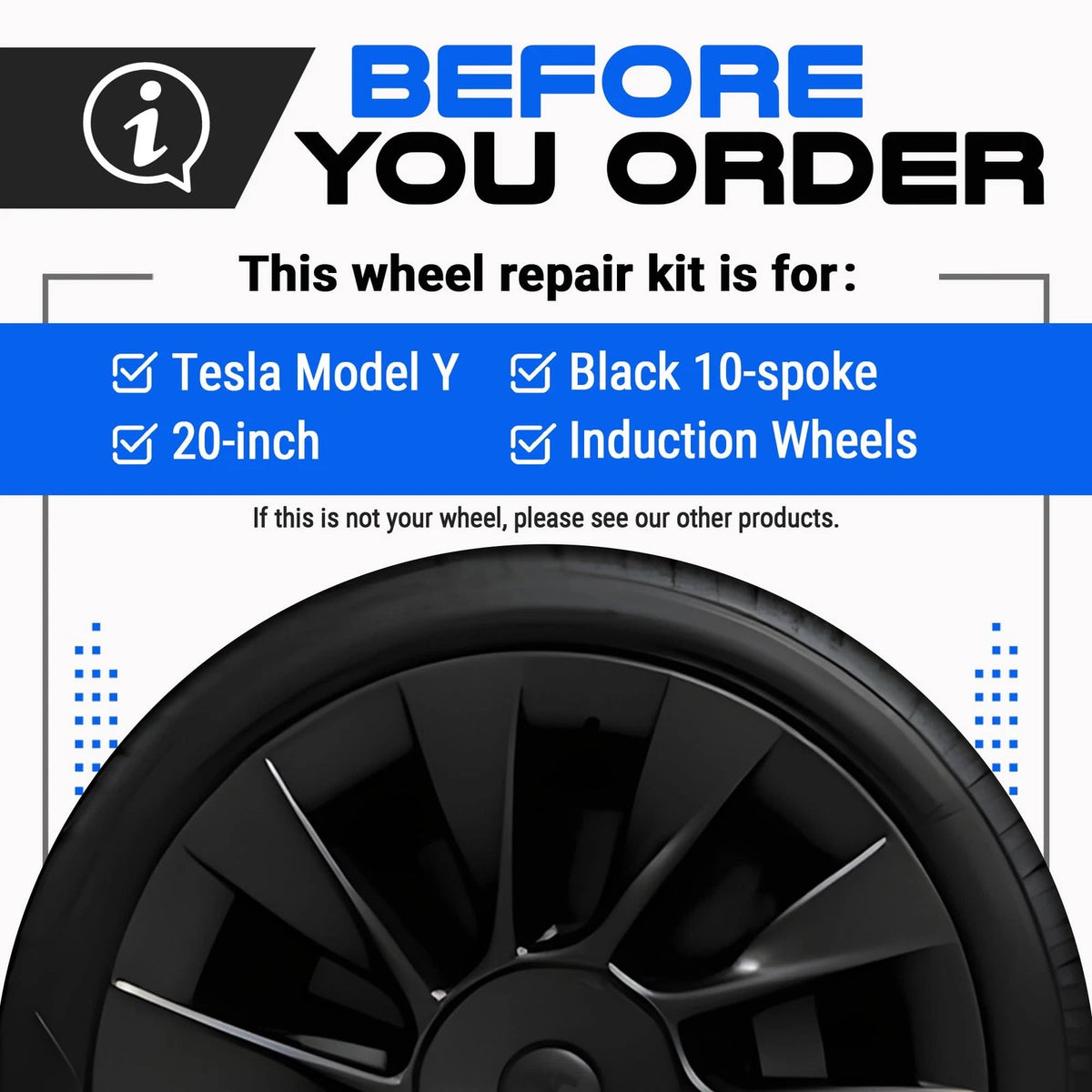 20" Black Induction Wheel Curb Rash Repair for Tesla (Pack of 1)