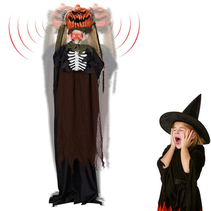 5.6FT Outdoor Creepy Animatronics Ghost Pumpkin Head for Halloween Decor