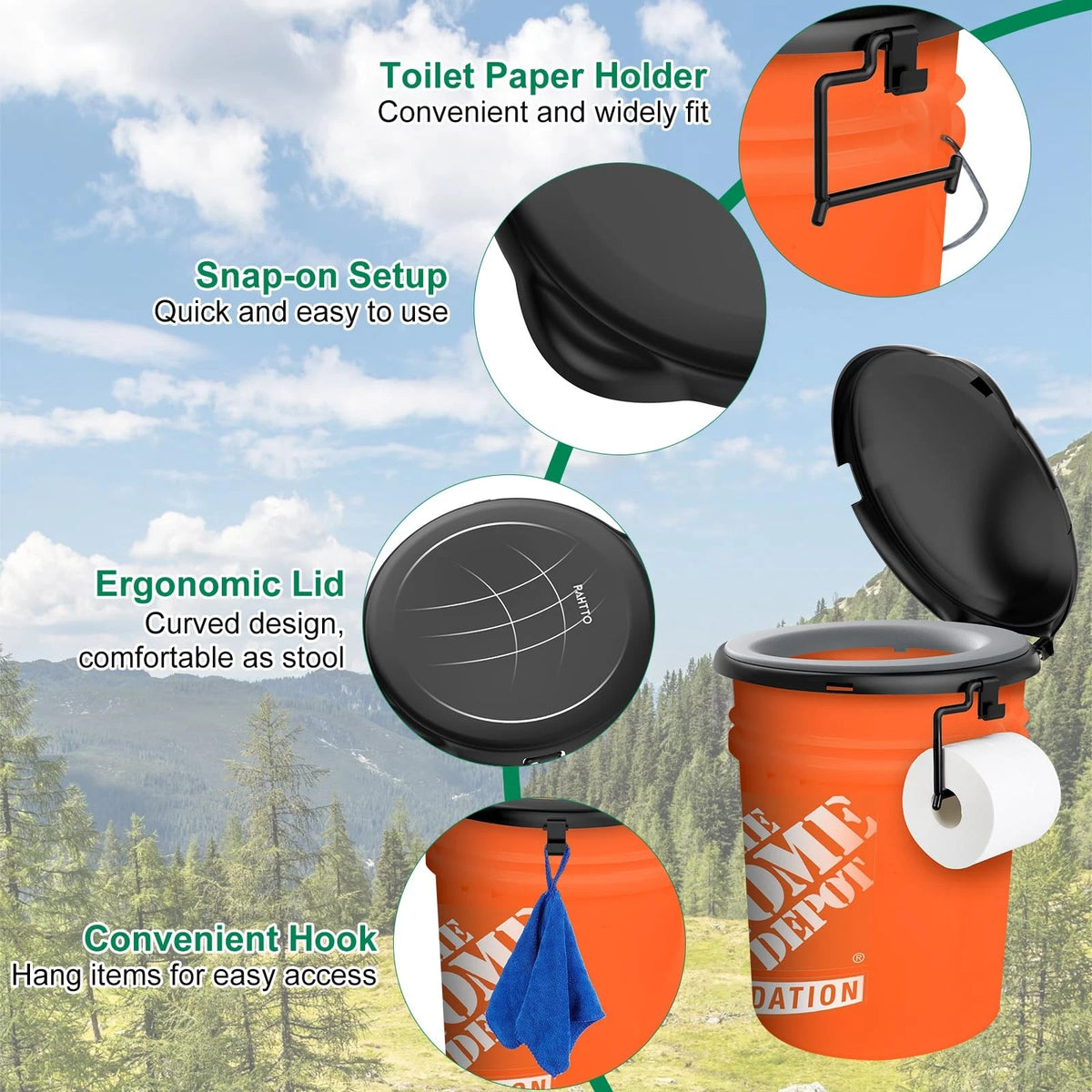 Portable Toilet Seat for 5 Gal Buckets (Camping)