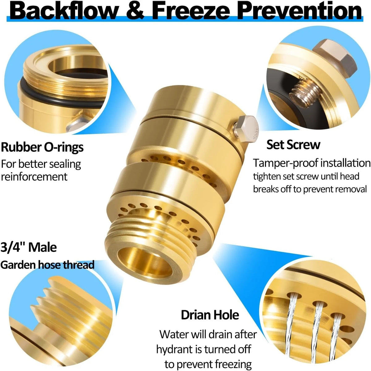 Self-Draining Vacuum Breaker for Hose Backflow Preventer