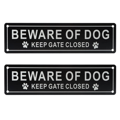 2X Beware Of Dog Door Signs, Aluminum Alloy, Keep Gate Closed