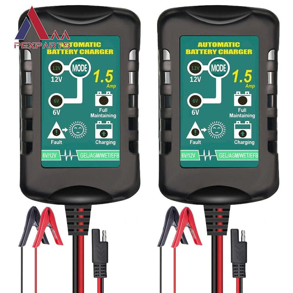 2X Battery Charger Maintainer 6V 12V 1.5A for Car Motorcycle (Automatic)