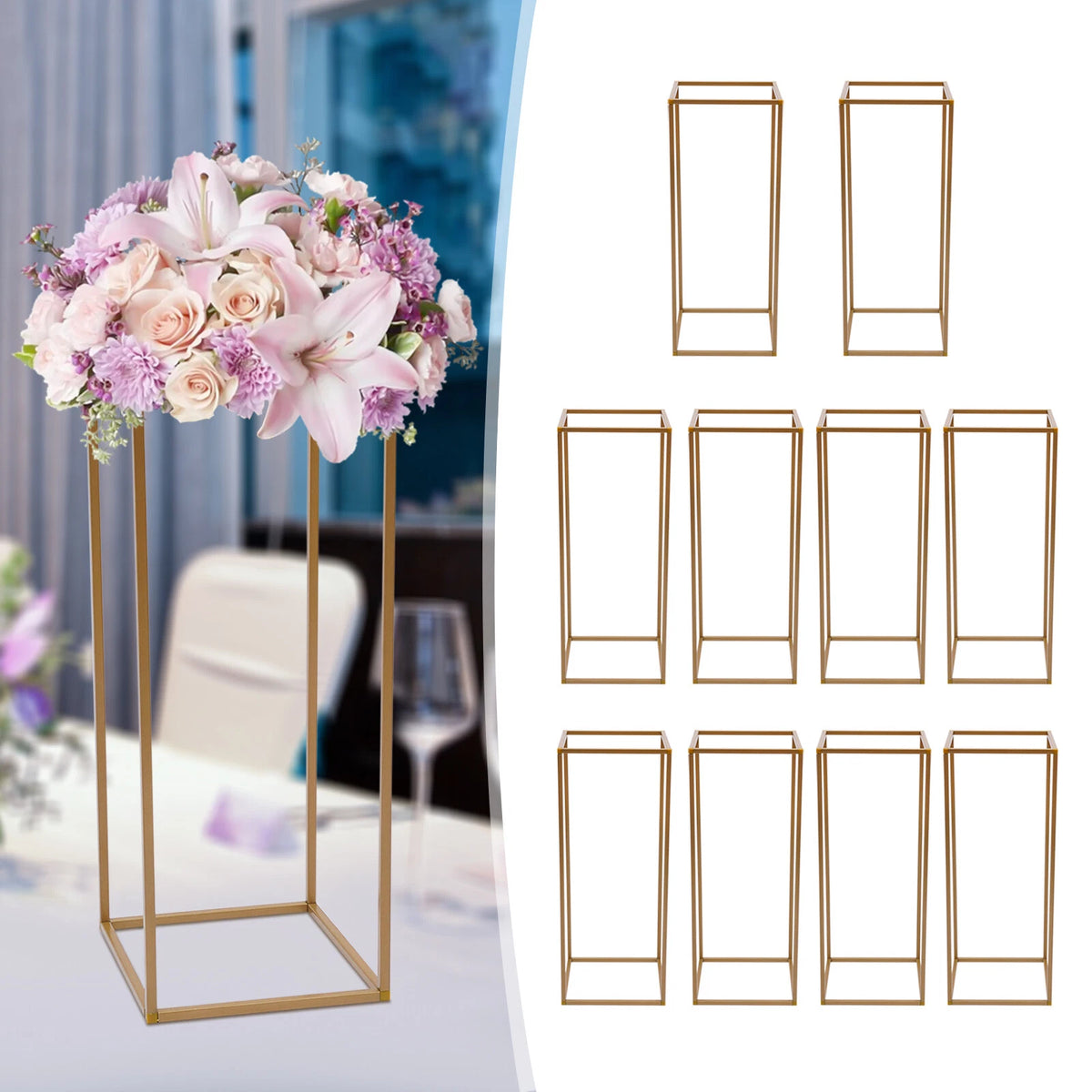 10Pcs Tall Gold Metal Flower Stand for Wedding Centerpieces (23.6'')
