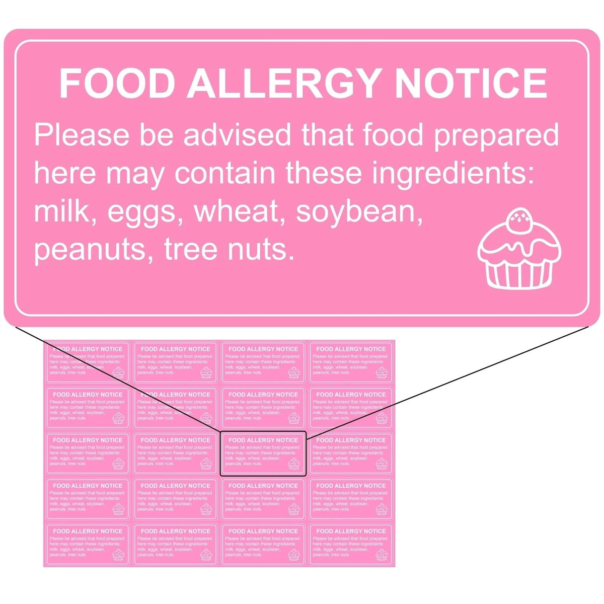 500 Pcs Food Allergy Stickers 1x2 Inch Pink and White
