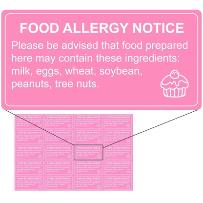 500 Pcs Food Allergy Stickers 1x2 Inch Pink and White