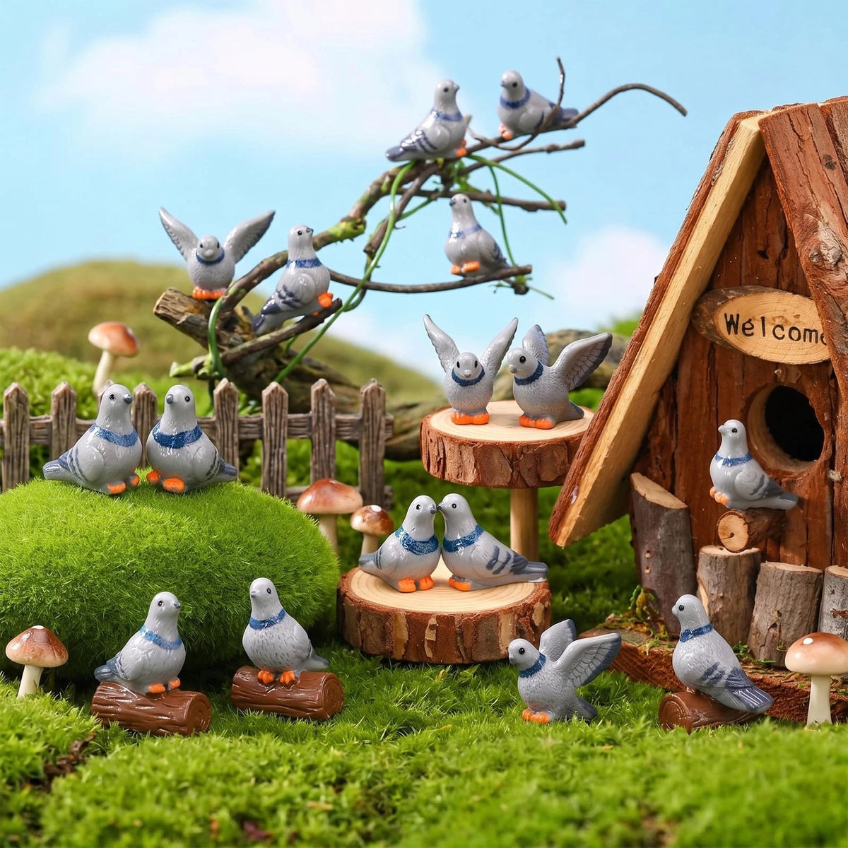 50 Mini Resin Pigeons for Model Decoration (1 Inch, Gray)