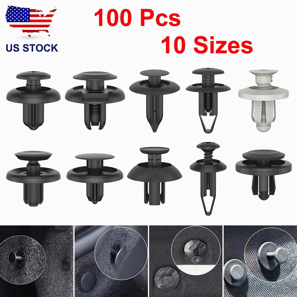 100Pcs Bumper Clips for Car Auto Push Pin Rivets Fastener Panel Retainer